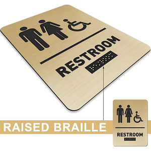 Panneaux <span class=keywords><strong>de</strong></span> <span class=keywords><strong>porte</strong></span> modernes unisexes/conformes ADA pour fauteuils roulants, en ACM brossé or, résistants aux rayures et aux UV, avec signalisation Braille pour salles <span class=keywords><strong>de</strong></span> <span class=keywords><strong>bain</strong></span> - Product Image 3
