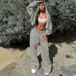 Pantaloni da Jogging di alta qualità in due pezzi autunno nuovi arrivi Casual modello solido Skinny Fit <span class=keywords><strong>Top</strong></span> Short Boutique popolare - Product Image 3