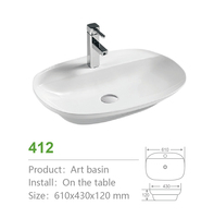 Lavabo ovale moderne en céramique blanche pour salle de bain, vasque à poser pour maison et hôtel
