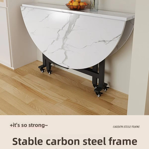 Tavolo da Pranzo Rotondo Pieghevole a 4 Posti, Moderno con Motivo in Marmo Bianco, Arredamento per Sala da Pranzo con Ruote Bloccabili - Product Image 3