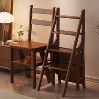 Chaise-échelle convertible en bois, marchepied pliant à 4 niveaux avec charnière pour bibliothèque, maison, bureau, salle d'étude