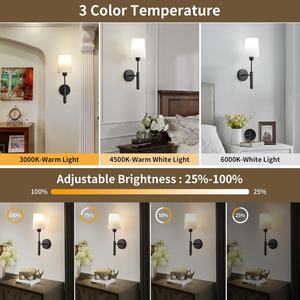 Lampe murale LED sans fil noire, lot de 2, alimentée par batterie, télécommande, intensité réglable, rechargeable, corps en fer, décoration pour chambre à coucher - Product Image 3