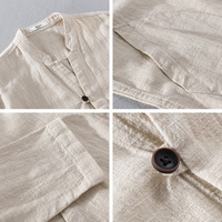 Chemise décontractée ample à col montant pour homme, style rétro chinois, en ramie, à manches longues, anti-humidité, collection Printemps 2026