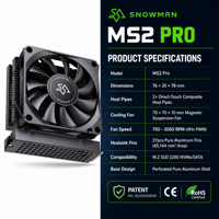 Pendingin SSD M.2 SNOWMAN MS2 Pro 2 Heat Pipe Kipas PWM 70mm Radiator Pendingin Aktif untuk 2280 PCIe 5.0 NVMe PC Desktop OEM