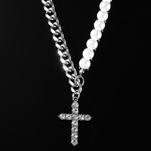 New Hot Selling Hiphop Style Retro Pearl <b>Cross</b> Pendant Necklace Personalized Design Men's Necklaces Fashion Jewelry Wholesale - Product Image 3