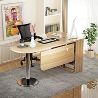 Bureau d'angle incurvé minimaliste moderne avec bibliothèque, bureau d'ordinateur individuel en bois massif, mobilier de bureau domestique