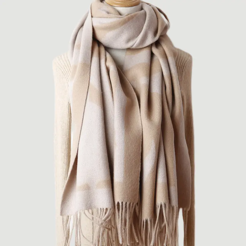 Vente en gros d'écharpes en cachemire et laine jacquard double face châle de luxe pour femmes automne hiver chaud écharpes en cachemire extra épais