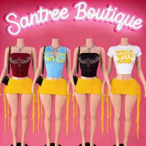 Conjunto de Top y Falda para Mujer, Estilo Y2K, Elástico, Informal, para Verano, con Camiseta y Minifalda, Conjunto de 2 Piezas - Product Image 1