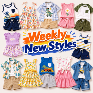 Tenues d'été 2 pièces pour enfants, ensembles de vêtements en coton pour garçons et filles, vêtements décontractés, hauts et shorts avec imprimés - Product Image 1