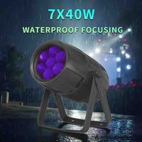 Zoom électrique 5 ° -45 °   Projecteurs PAR RGBW étanches IP65 pour extérieur, 7x40W LED, contrôle DMX, lumière stroboscopique pour DJ, discothèque, concert, scène