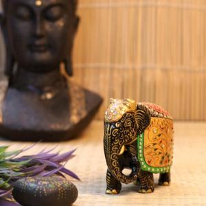 Elefante de Madera Artesanal Colorido con Incrustaciones de Piedras Preciosas, Figura Decorativa de Animal para Decoración del Hogar, Adorno de Mesa y Artículo de Regalo - Product Image 4