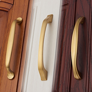 <strong>Matte</strong> Brushed Brass Cabinet Handles Solid Brass Pulls For Kitchen Cupboard Closet <strong>Drawer</strong> Modern Style Hardware - Product Image 1