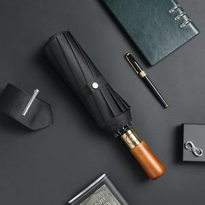 Parapluie pliable d'extérieur professionnel anti-UV avec nouvelle poignée en bois, semi-automatique, coupe-vent, imprimé pour les voyages et les occasions pluvieuses - Product Image 1