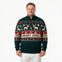 Pull jacquard tricoté à col quart zippé pour homme, motif Noël moche, boutonné, ODM OEM