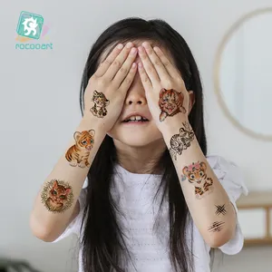 Rocooart Cartoon Temporary Makeup Tattoo Designs Small Mini Mixed Tiger Tattoo Designs For Kids Cute Tattoo Stickers