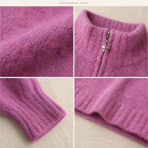 Cardigan pour femme <span class=keywords><strong>en</strong></span> mélange <span class=keywords><strong>de</strong></span> <span class=keywords><strong>laine</strong></span> texturé 7GG, avec fermeture éclair <span class=keywords><strong>à</strong></span> motif floral double, coupe ample, style col choker, personnalisable - Product Image 3