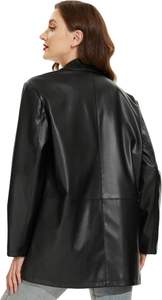 Cappotto da <span class=keywords><strong>donna</strong></span> da motociclista da Moto oversize giacca <span class=keywords><strong>Blazer</strong></span> in ecopelle con motivo solido con decorazione a bottone alla moda in <span class=keywords><strong>pelle</strong></span> sintetica vegana - Product Image 2