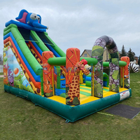 Château gonflable géant d'extérieur en PVC 0,55 mm avec toboggan combiné, aire de jeux gonflable Safari, capacité de 500 kg, design portable