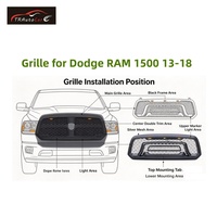 TR Stilvoller Aggressiver Frontgrill für Dodge Ram 2013-2018 1500 Neues ABS-Material Verbesserung für Fahrzeug