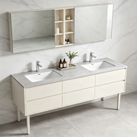Meuble de salle de bain minimaliste en bois massif à poser au sol avec miroir intelligent, idéal pour la maison et en promotion