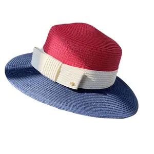 Thời Trang Mới Phụ Nữ Phụ Nữ Phụ Nữ Mũ Rơm Giấy Rơm 2 Tone Màu Sắc Mặt Trời Hat Flat Top Rộng Brim Boater Ăn Mặc Bãi Biển Mũ