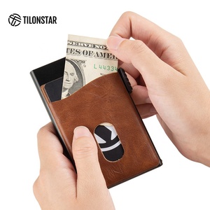 TILONSTAR TVC305 Wholesale Pop up RFID Blocking Aluminium Men Credit <b>Card</b> <b>Holder</b> With Leather Money Pocket - Product Image 3