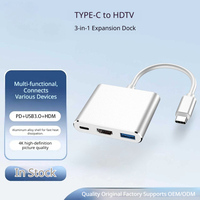 Adaptador USB C 3 en 1 al por mayor con cable, HDMI 4K, USB 3.0 y carga rápida PD de 100W, convertidor multipuerto de aluminio tipo C para laptop