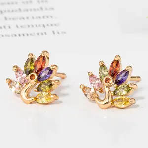 JH Fashionable And Pure Gold Plated Aquamarine Precious Studs Earrings Trendy And Adjustable Studs Earrings