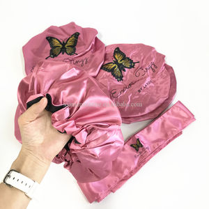 Tissu africain imprimé à la cire design unisexe <span class=keywords><strong>bonnet</strong></span> satin doublé longue bande <span class=keywords><strong>cheveux</strong></span> imperméable chapeau de douche support design personnel - Product Image 2