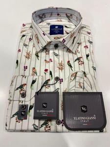 เสื้อเชิ้ตผู้ชายพิมพ์ลายดิจิทัล ผ้าฝ้าย 100% ทรงเข้ารูป แขนยาว ติดกระดุม คอปก น้ำหนัก 140 กรัม เหมาะสำหรับใส่ในฤดูใบไม้ผลิ - Product Image 1