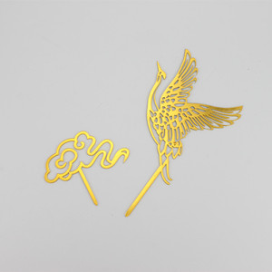 Golden Crane And Auspicious Clouds Cake Decoration Insert For Birthday Reusable Plastic Die Cutting 3 Pack - Product Image 4