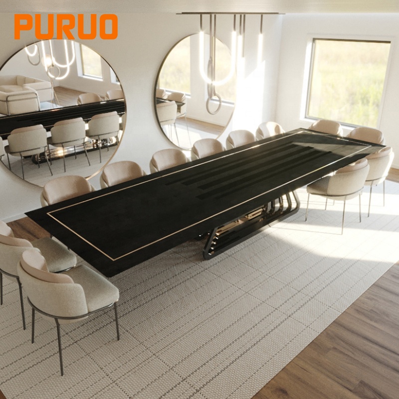 Роскошный современный длинный Золотистый металлический обеденный стол из нержавеющей стали