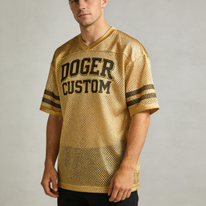 <span class=keywords><strong>T</strong></span>-<span class=keywords><strong>shirt</strong></span> casual lucida metallizzata in rete con stampa personalizzata, scollo a V, maniche a righe, traspirante, vestibilità ampia, per uno stile sportivo - Product Image 6