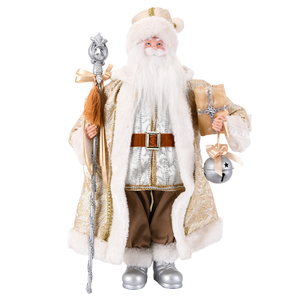 Ivory Paisley Brocade Santa Claus Figure with Silver Sleigh Bell for Country House Xmas Display - Product Image 2