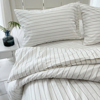 Parure de lit 100 % coton lin, draps 100 fils, coton longstarch uni teint blanc gris à rayures géométriques