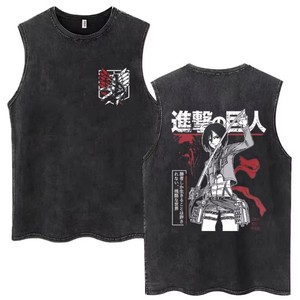 " T-shirt senza maniche in puro <span class=keywords><strong>cotone</strong></span> con stampa anime 'Attack on Titan' per uomo e donna - Product Image 4