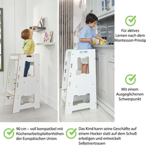 Torre di apprendimento per bambini regolabile ispirata ai Montessori, regolabile in altezza a 3 livelli, psicologo infantile progettato per 2-6yrs - Product Image 6