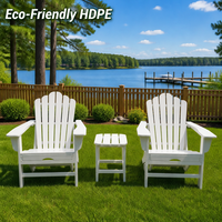 Ensemble bistrot 3 pièces en HDPE, chaises Adirondack blanches à dossier éventail avec table d'appoint, résistant aux UV et anti-décoloration, chaise de patio en HDPE