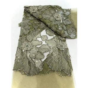 Tela de Encaje Africana con Cuentas, Tul Bordado de Alta Calidad, Hermosas <span class=keywords><strong>Lentejuelas</strong></span> Bordadas para <span class=keywords><strong>Vestido</strong></span> de Fiesta Asoebi - Product Image 6