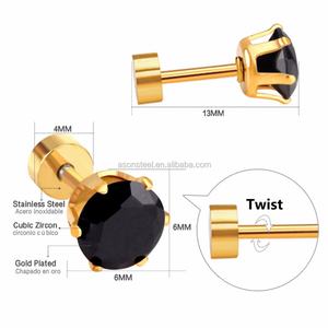 <b>Cheap</b> Old Fashion Model Stainless Steel Screw Plug Stud Earrings Triangle <b>Crystal</b> Obsidian Fashion Earring Wholesale - Product Image 3