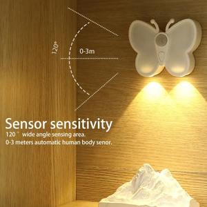 Cute Butterfly Motion <b>Sensor</b> Night <b>Light</b> 3 Colors Dimmable Smart Wireless Magnetic Ambient Lamp USB Rechargeable Cabinet <b>Lights</b> - Product Image 4