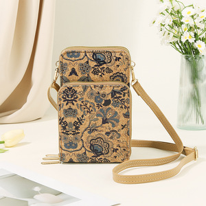 Borsa per cellulare da donna Versatile borsa Vintage <span class=keywords><strong>a</strong></span> <span class=keywords><strong>tracolla</strong></span> con stampa sughero borsa spaziosa stampa floreale per attività all'aperto - Product Image 1