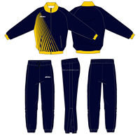 Ensemble d'uniformes de basketball personnalisés sublimés : Maillot bleu marine et jaune, short, sweat à capuche, polo, veste de survêtement, pantalon, sac à dos, sac de sport