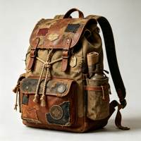 Tas Ransel Kanvas Vintage Patchwork Distressed Retro Model Usang dengan Tali Serut dan Gesper, Cocok untuk Perjalanan, Hiking, dan Penggunaan Sehari-hari 20-37L