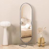 Porte-revues en acier inoxydable de style moderne avec miroir pleine longueur, unité de rangement avec miroir mobile, miroir sur pied