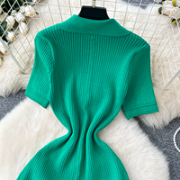 Robe midi décontractée en maille pour femme, élégante, coupe trapèze, manches courtes, col à revers, boutons décoratifs, pour le quotidien