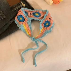 Foulard triangulaire de style ethnique Postiche tissée tricotée colorée Bandeau doux et mignon - Product Image 6