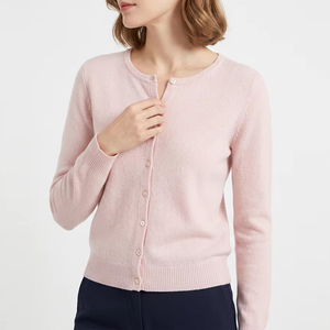 Cardigan personnalisé pour femme, manches longues, col rond, boutons sur le devant, élégant, automne-hiver, 100% cachemire, tricoté - Product Image 1
