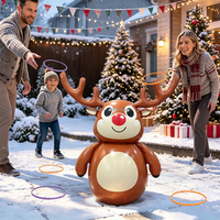 Jeu de lancer d'anneaux gonflable en PVC réutilisable Mart Fun Safe, motif renne, jouet de Noël gonflable, ensemble de jeu de fête pour Noël