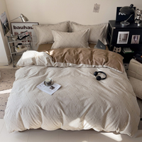 Parure de lit florale en coton doux 4 pièces, housse de couette imprimée, drap plat, taies d'oreiller, linge de lit respirant pour la maison